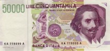 Италия 50000 лир 1992 г.  /Джан Лоренцо Бернини/ UNC  