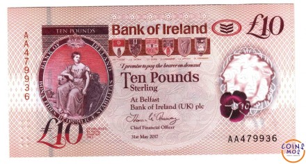 Ирландия Северная (Bank of Ireland) 10 фунтов 2017(2019) г. Вискикурня Бушмилс UNC пластик