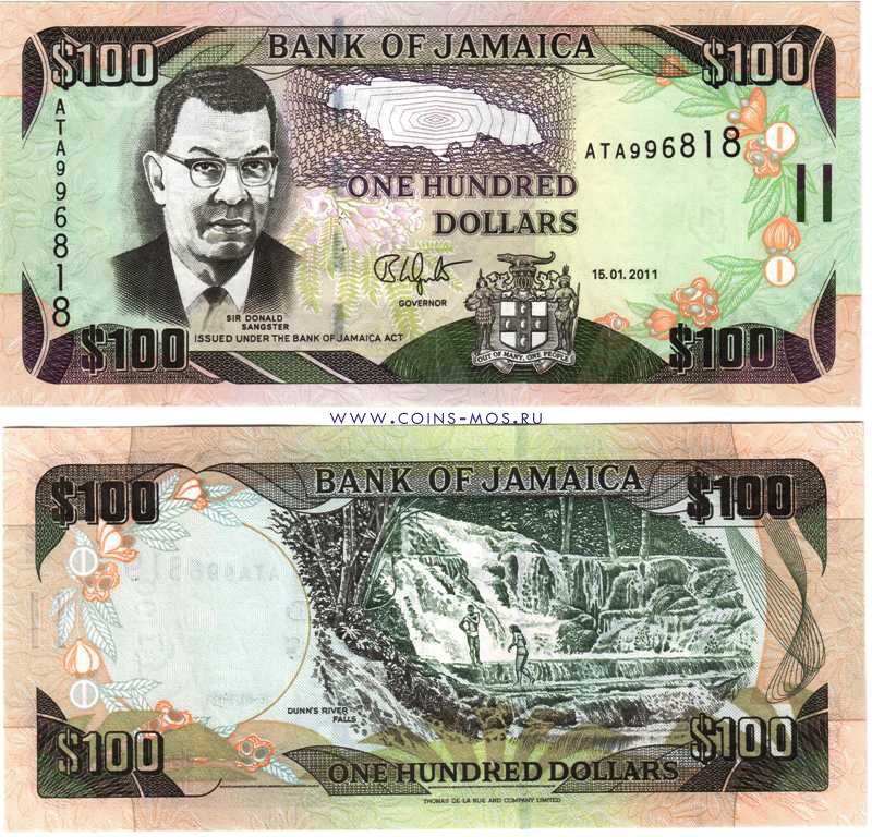 Ямайка 100 долларов 2007-10 г. Водопад на реке Данн   UNC   