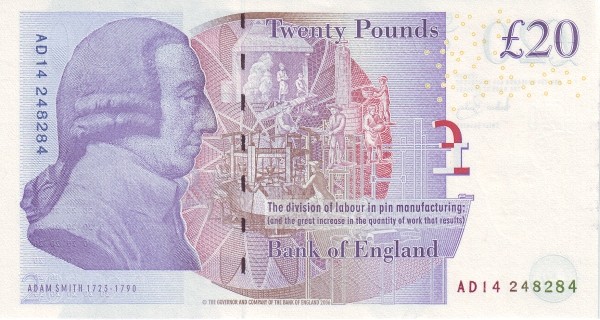Великобритания 20 фунтов 2006 г  Адам Смит  UNC 