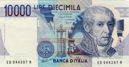 Италия 10000 лир 1984 г. Физик Алессандро Вольта UNC тип подписи I