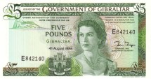 Гибралтар 5 фунтов стерлингов 1988 г. Елизавета II UNC 