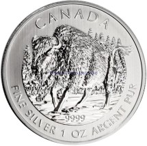 Канада  Акция! Буйвол 5 долларов 2013   Унция чистейшего серебра! Патина (налет)