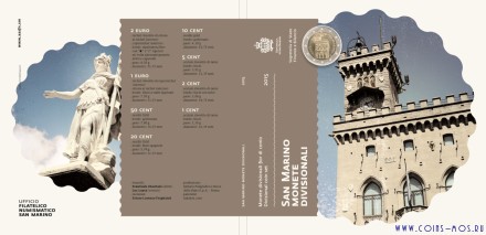 САН-МАРИНО Официальный набор из 8 евро-монет 2015 г в красочном буклете