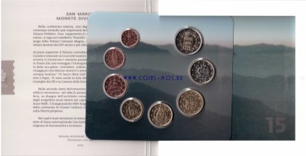 САН-МАРИНО Официальный набор из 8 евро-монет 2015 г в красочном буклете