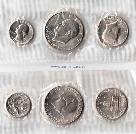 США 200 лет независимости. Набор из 3-х серебряных монет 1976 г в банковской упаковке