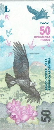 Аргентина 50 песо 2020 г  Андский кондор. Вершина Аконкагуа  UNC   