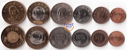 Тайвань Набор из 6 монет 1981-2009 г.  Достаточно редкий!