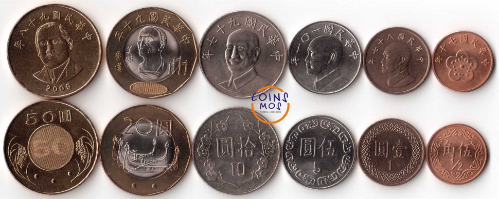 Тайвань Набор из 6 монет 1981-2009 г.  Достаточно редкий!