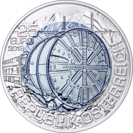 Австрия 25 евро 2013 г «Тоннели Австрии»  Ниобий+серебро