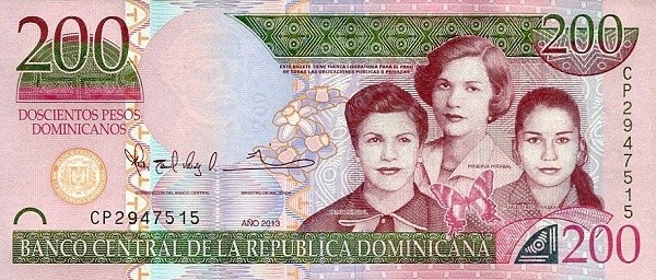 Доминикана  200 песо 2013 г  Сестры Мирабель   UNC 