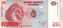 Конго 20 франков 1997 г Львиная семья в Конголезском парке  UNC  печать: Hоtel des Monnaies