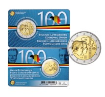 Бельгия 2 евро 2021 г.  100-летие Бельгийско-Люксембургского экономического союза (на Немецком)  