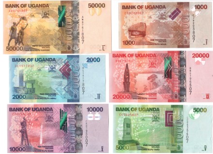 Уганда Набор из 6 банкнот 2018-2021 гг. (50000+20000+10000+5000+2000+1000 шиллингов) Животные UNC