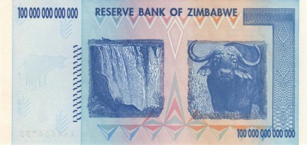 Зимбабве 100.000.000.000.000 (сто триллионов) долларов 2008 г  Водопад Виктория  UNC
