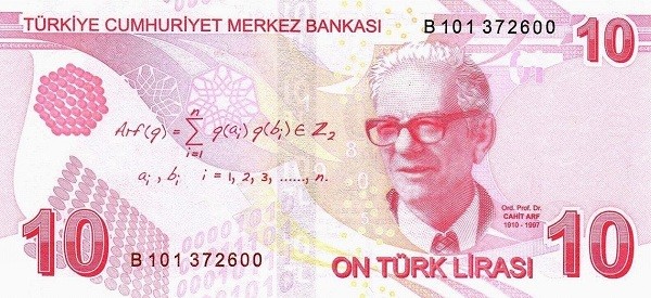 Турция 10 лир 2009 г «Турецкий математик Джахит Арф»  UNC    
