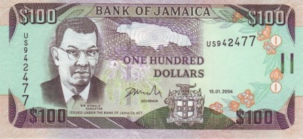 Ямайка 100 долларов 2000-04 г  Водопад на реке Данн  UNC   