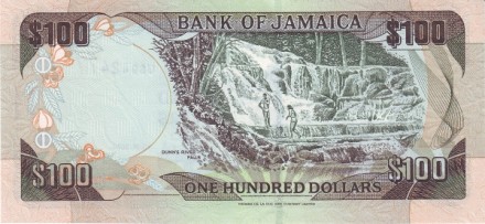 Ямайка 100 долларов 2000-04 г  Водопад на реке Данн  UNC   