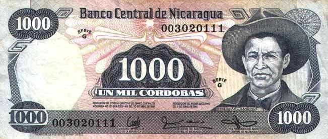 Никарагуа 1000 кордоба 1985 г (1987 г) "Генерал Сандино"  UNC 