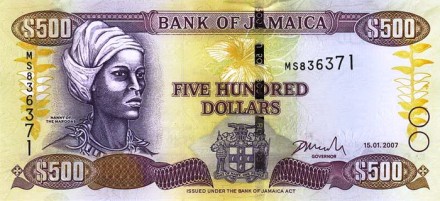 Ямайка 500 долларов 2005-08 г. Нэнни (Королева марунов) UNC