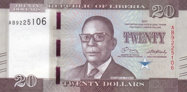 Либерия 20 долларов 2017 г «Деревенский рынок»  UNC    