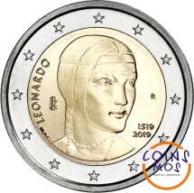 Италия 2 евро 2019 Леонардо да Винчи. 500 лет со дня смерти