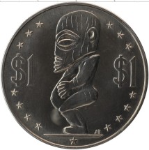 Острова Кука 1 доллар 1974 / Тангароа, полинезийский бог плодородия  / АЦ  