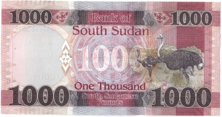 Южный Судан банкнота 1000 фунтов 2021 г. Страусы UNC