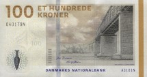 Дания 100 крон 2010 г /Старый Железнодорожный мост с Ютландии на остров Фюн/ UNC 