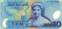 Новая Зеландия 10 долларов 1999-2013 Кейт Шеппард. Синие утки  UNC / Пластиковая коллекционная купюра 