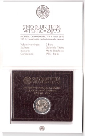 Ватикан 2 евро 2023 Александр Манцони UNC / коллекционная монета в буклете