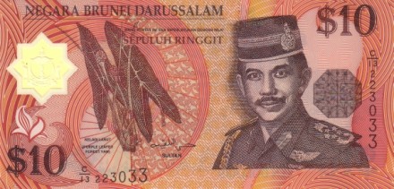Бруней 10 ринггит 1998 г.   Тропический лес  полимер UNC 