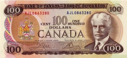 Канада 100 долларов 1975 г. город Луненберг (Новая Шотландия) UNC