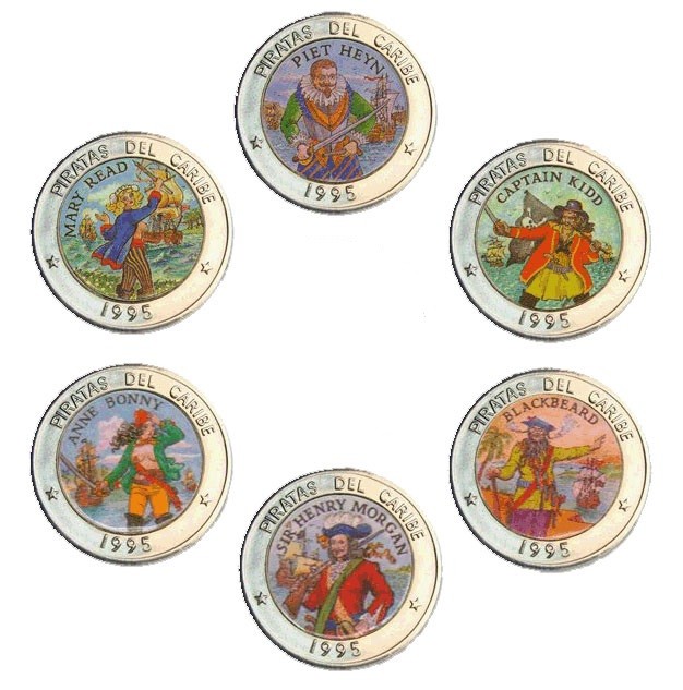 Куба "Пираты" Набор из 6 цветных монет 1995 г. R!