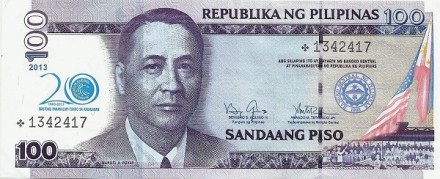 Филиппины 100 песо 2013 г «20 лет Банку Филиппин»  UNC  Юбилейная!