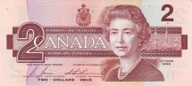 Канада 2 доллара 1986 г «птица робинс»  UNC   Подписи тип# 2