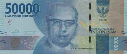 Индонезия 50000 рупий 2016 г /Национальные герои. Джуанда Кар­та­вид­жа­йя/  UNC     