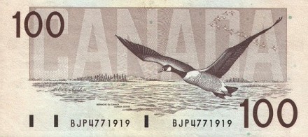 Канада 100 долларов 1988 г. Канадский гусь UNC