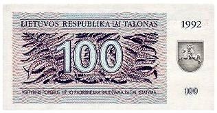 Литва 100 талонов 1992 г. (Хорьки) UNC