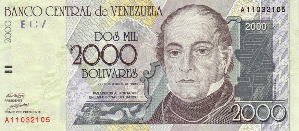 Венесуэла 2000 боливаров 1998 г «Астра и вид на Пик Боливара»   UNC   