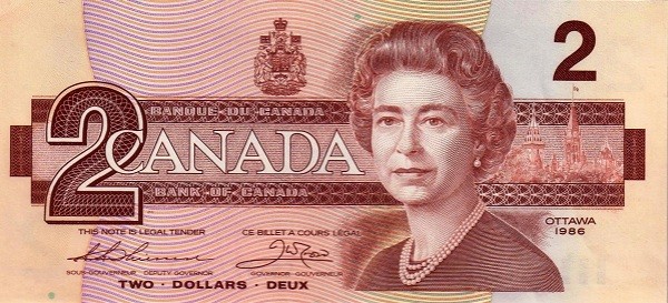 Канада 2 доллара 1986 г «птица робинс» UNC Подписи тип# 1