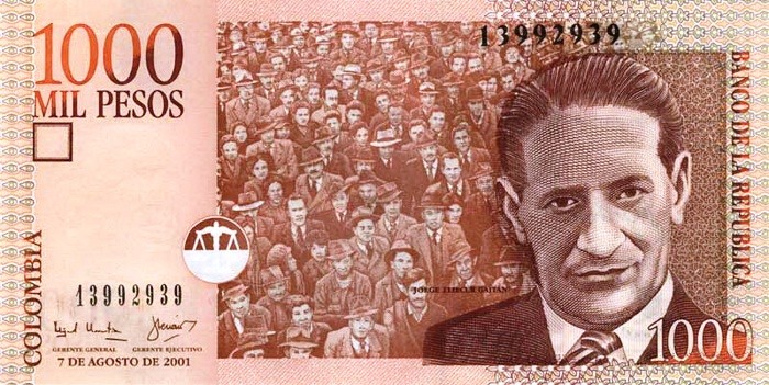 Колумбия 1000 песо 2001 г "Хорхе Гайтан" UNC