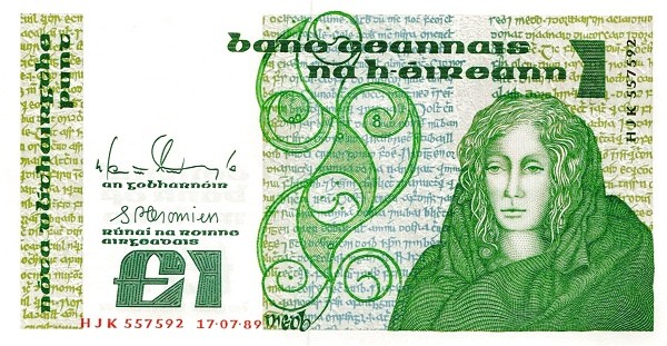 Ирландия Северная 1 фунт 1989 г.  Королева Мэйв.  Средневековая рукопись  UNC 