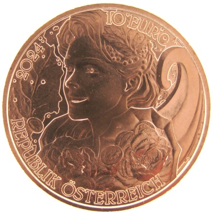 Австрия 10 евро 2024 Пионы. Язык цветов UNC / Медная коллекционная монета