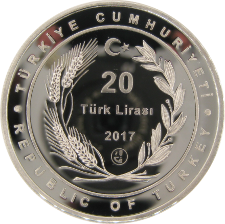 Турция 20 лир 2017 г Cтеклянная бабочка Proof Серебро!
