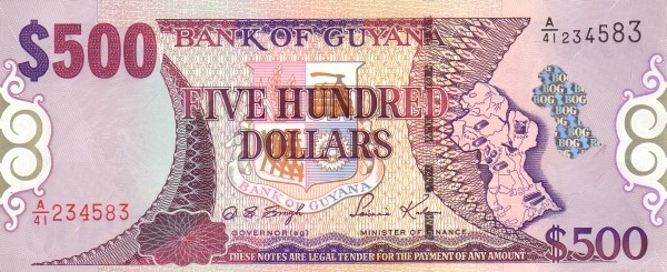 Гайана 500 долларов 2000-02 г  Парламент Гайаны в Джорджтауне  UNC 