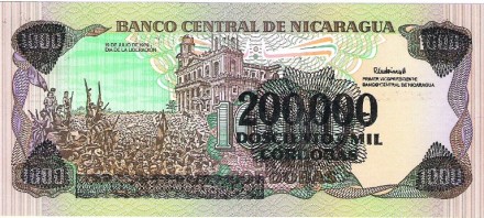 Никарагуа 200000 кордоба 1990 г  на 1000(1985 г)  UNC