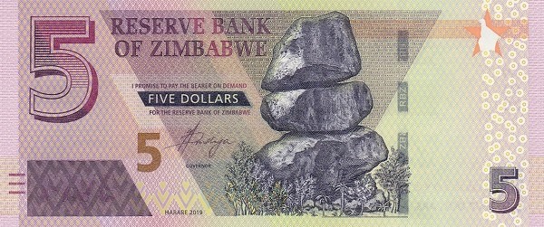 Зимбабве 5 долларов 2019 Жирафы UNC