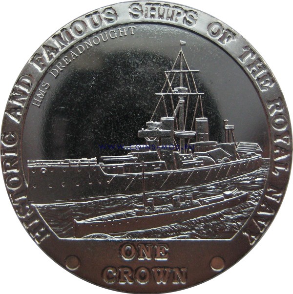 Тристан-да-Кунья. Знаменитые корабли Королевского флота «Дредноут» 1 крона 2008 г.
