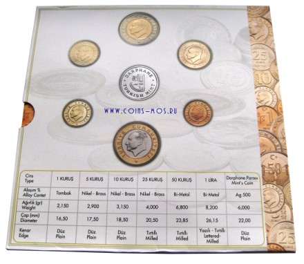 Турция Набор из 7 монет 2013  В красочном буклете - 5 лир-серебро!!